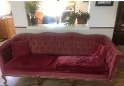 Antique Velvet Chesterfield Sofa. Condition is 