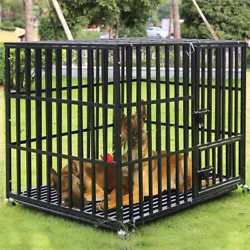 XXL Heavy Duty Pet Dog Cage Strong Metal Crate Kennel Playpen with Wheels &Tray.