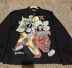 This bad ass Supreme Daniel Johnston Embroidered Work Jacket in black is a must-have for any fashion-forward man....