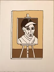 This work is based on a Picasso self portrait, but with the addition of a baseball cap (with a 