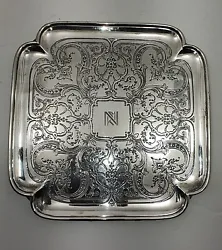 Tiffany Sterling Silver Footed Salver Card Tray... Measures 5-15/16 inches across each side.. weight 172.5 grams