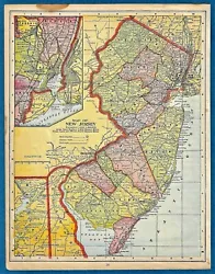 Original color map of New Jersey; 1895. Moderate wear and handling; stain at top border; a tiny tear; old dog-ear, etc.