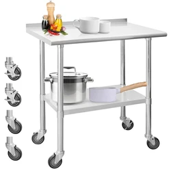 [MULTI-FUNCTIONAL WORK BENCH] Stainless steel work table is designed with round edges, backsplash and 4 universal...