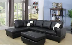 This 3-piece sectional sofa features a modern chaise draped in smooth faux leather. Seat cushion filled with foam and...