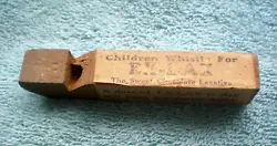 Scarce antique circa 1920s childrens Wooden Whistle. Premium advertising toy from the makers of Ex-Lax laxative. Very...
