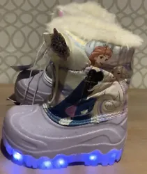 🍒 Disney Toddler II Girls Light Up Frozen Winter Boots Lilac/Glitter Size 6