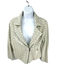 Anthropologies Dolan left coast collection. Cream eyelet moto jacket with light blue accent color.
