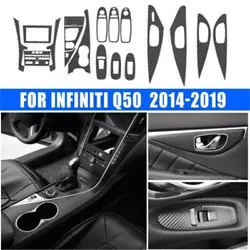 Car Interior Panel Dashboard Sticker Set Fits Fit For Infiniti Q50 2014-2019. Black Carbon Fiber look decorates your...