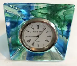 Vintage Rare Caithness Glass Scotland Paperweight Clock - Green Blue. Clock not functioning at the moment, likely needs...