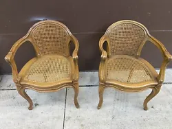 Add a touch of vintage Hollywood glamour to any room with this set of two Cane Barrel Back MCM Armchairs. The rich...