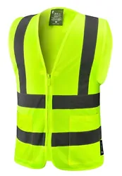 2 Pockets Yellow High Visibility Safety Vest, ANSI/ ISEA 107-2010. Zipper front, high visibility neon yellow...