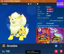X1 SHINY ARCANINE Lv.100 w/ Beast Ball. Ability: Adamant. Legit: Pokemon is 100% legit and usable in online trading!...