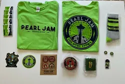 1 NBW Green 2018 Seattle short sleeve TshirtSize XL. 1 Pair of Pearl Jam Crew socks (Grey with Green and Navy Stripes)....