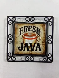 Combo Wall Hanging Coaster Kim Lewis Coffee Trivet Tile Art Fresh Java NewView. Can be hung on the wall with a nail,...