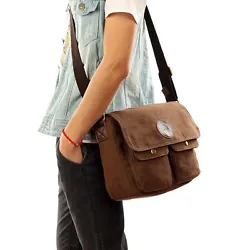 (Material: Canvas. 5) Shoulder strap length adjustable. 2) One small zipper closure pocket inside. 1) With zipper...
