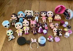 LOL Dolls lot! Includes 9 regular dolls, 2 pets, 4 baby/mini figures, drink bottles, special Hershey kiss purses,...