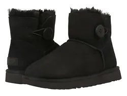 Style #: 1016422. Treadlite by UGG™ outsole. Style: MINI BAILEY BUTTON. Suede heel counter. Wood button and elastic...