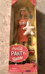 Coca-Cola Party Barbie, 1998 Mattel ~ New in package, note that the lower side of the back of the box is creased. See...