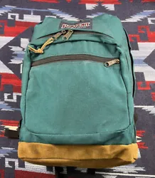 Vintage 90s Jansport Suede Leather suede Bottom Green Backpack MEDIUM Bag book. Has one side of the handle detached....