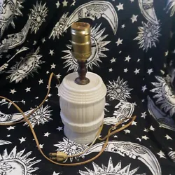 Vintage White Milk Glass Hobnail Barrel Dresser Lamp Footed Hobnail Base. Condition is 