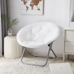 The saucer chairs cushion is made from durable, plush 100 percent polyester upholstery. The faux-fur material is soft...