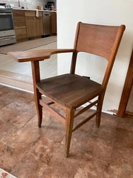 Antique Hardwood Childs School Desk Chair. Plaque states “State of Wash 1830, E.W.C.E.”.
