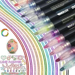 ? COLORED METALLIC DOUBLE LINE MARKERS - Metallic silver line markers with vibrant colors: When outline marker set are...