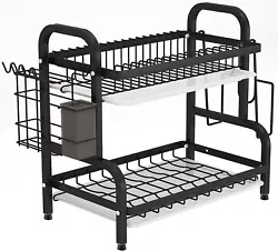 The 2 tier dish rack is perfect for your limited kitchen countertop. It can hold up to 50 lb. There is a non-slip foot...