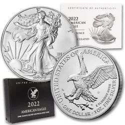 2022-W 1 oz Burnished Silver Eagle. Photo shown is an example of our 2022-W Burnished Silver Eagles in BU condition....