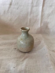 Miniature Pottery Vase in Cream and Light Green, Signed.