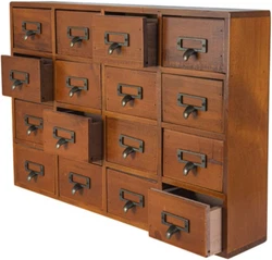 A wooden apothecary supplies chest with 16 drawers. All drawers have handles. No need to assemble. The material is...