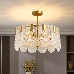 UNIQUE DESIGN: The round chandelier is equipped with gold iron frame and glass lampshade, is delicate and elegant, can...
