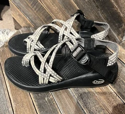 This auction is for Chaco ZX/2 Classic Women’s Size 8 Double Strap Toe Loop Grey and Ivory Sandals. These Sandals are...