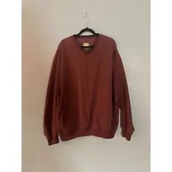 Cabelas mens lined pullover windbreaker with v neck size X-Large Tall, side pockets, color maroon. Made of poly,...