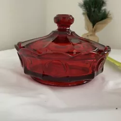Just in time for Christmas! Beautiful flawless Fostoria coin deep ruby red glass candy dish with lid. This is an older...