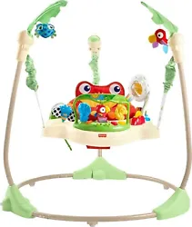 There are so many sights and activities to discover on this brightly colored Fisher-Price Rainforest Jumperoo activity...