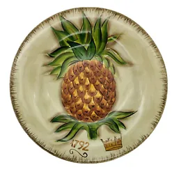 Tropical Pineapple Hand-Painted Collection Heavy Dinner Plate . Approximate size 11” Wide.Condition is...