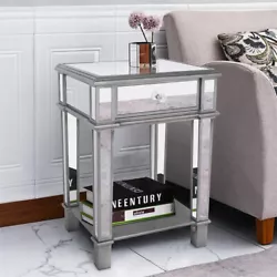 2 Tier Luxury Silver Mirrored Side Table Nightstand w/ Drawer Sofa Side Bedside.