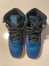 Size 6Y - Nike Air Jordan 1 Blue Orange. Good used condition. See pics for details of wear.