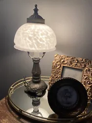 Adorable accent lamp with beautiful frosted glass shade . Glass shade has small nic on the rim please refer to the pic...