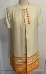 Vintage beige & Yellow 2 piece coat dress sz 11. Mint no spots or odor.Beautiful classic two piece dress with...