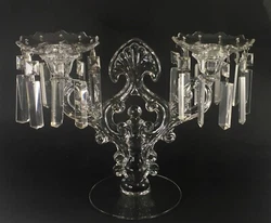 Fostoria Baroque Crystal Candle Holder Two Light Candlesticks With Bobeches And 20 Prisms Clear Lighting Décor. All...
