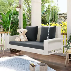 Our wicker porch swing has a wide seat with a long cushion and 2 back pillows, and 500 lbs(250 LBS/SEAT) weight...
