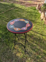 FANCY FOLDING SIDE TABLE GORGEOUS EYE CATCHING UNIQUE COLORFUL FUN WITH COOL MIRRORS ON IT! It is black with red edge....
