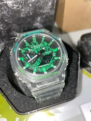 Montre casio G Shock GA 2100 Hulk fond vert et bracelet transparent
