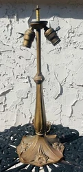 Antique Brass Lamp With Lily Flowers On The Base,2 Perkins Sockets With Patent Date June,13,1899.
