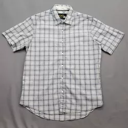 DUKES BARK Shirt Plaid Searsucker Short Sleeve Button Up Blue White. Collar: Spread. Shoulder: 18 in. Sleeve: 10 in....