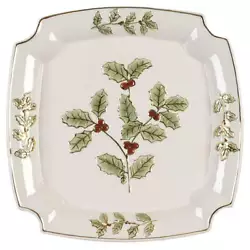 Noritake Holly and Berry Gold Square Serving Platter Green.
