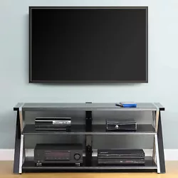 Modern and functional! The tempered black glass shelves help give the TV stand that modern look your living or family...