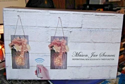 New in box, Pair of Mason Jar Scones features 2 wooden wall scones, 2 16oz mason jars, 2 rose bouquet flowers, 2 led...